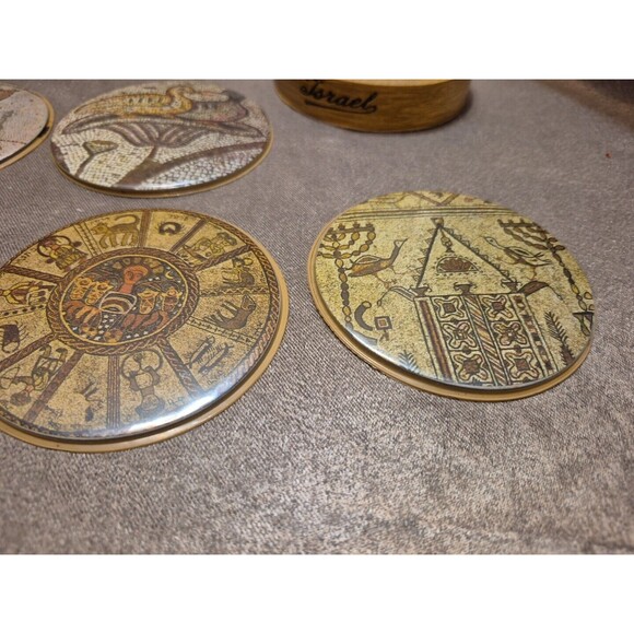 VTG RARE 1959 Vinyl Israel Souvenir Drink Coasters SET OF 11 3 1/2" - Picture 5 of 16